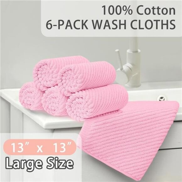 Cotton Washcloth Set Soft Quick Dry Face Towels Baby Pink Bathroom Gift 6pc - Picture 3 of 7